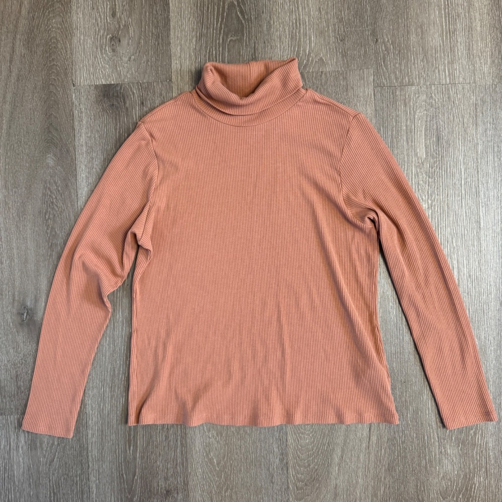 Old Navy Turtleneck Top Women XL Terracotta Orange Ribbed Long Sleeve Cotton